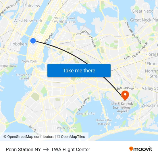 Penn Station NY to TWA Flight Center map