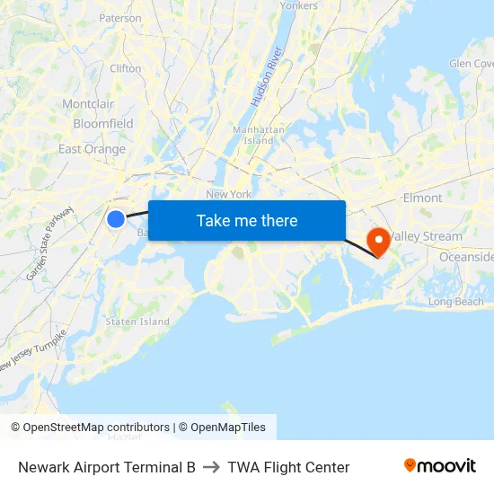 Newark Airport Terminal B to TWA Flight Center map