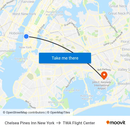 Chelsea Pines Inn New York to TWA Flight Center map
