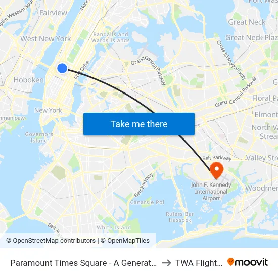Paramount Times Square - A Generator Hotel, New York to TWA Flight Center map