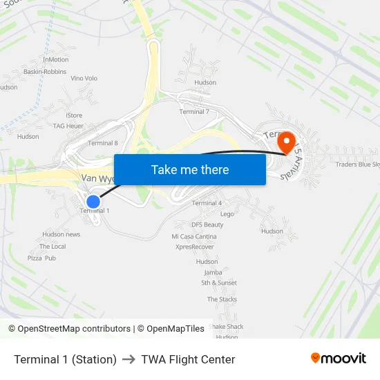 Terminal 1 (Station) to TWA Flight Center map