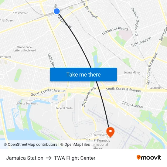 Jamaica Station to TWA Flight Center map