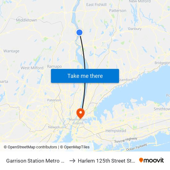 Garrison Station Metro North to Harlem 125th Street Station map