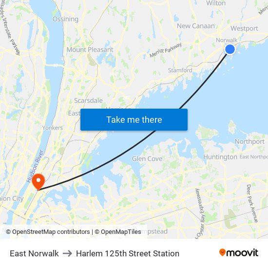 East Norwalk to Harlem 125th Street Station map