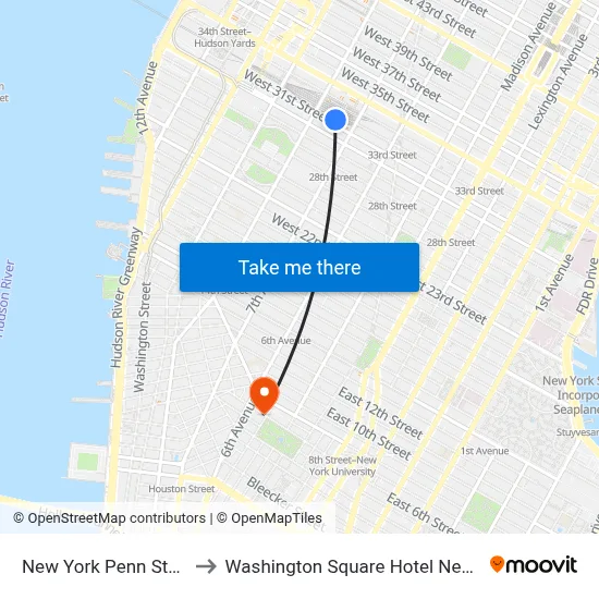 New York Penn Station to Washington Square Hotel New York map