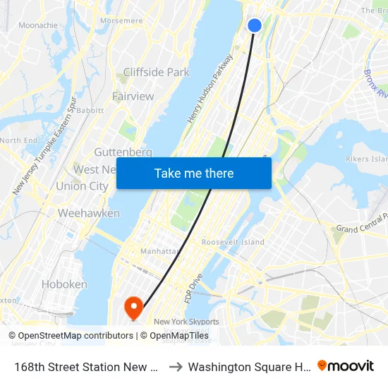 168th Street Station New York City Subway to Washington Square Hotel New York map