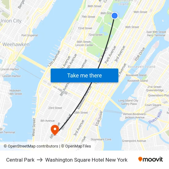 Central Park to Washington Square Hotel New York map