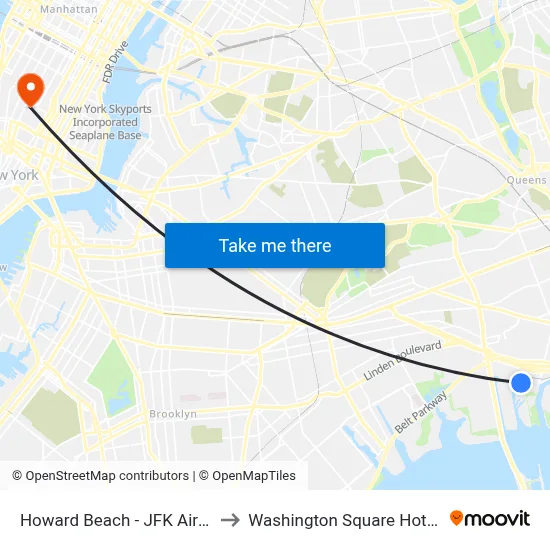 Howard Beach - JFK Airport Station to Washington Square Hotel New York map