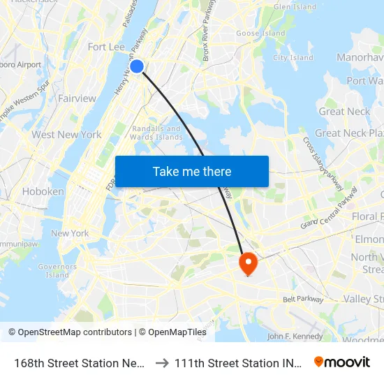 168th Street Station New York City Subway to 111th Street Station IND Fulton Street Line map
