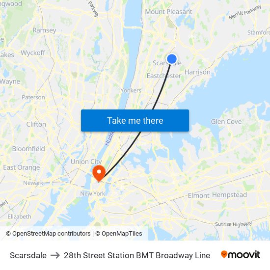 Scarsdale to 28th Street Station BMT Broadway Line map
