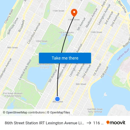 86th Street Station IRT Lexington Avenue Line to 116 St map