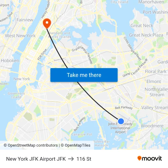 New York JFK Airport JFK to 116 St map