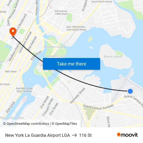 New York La Guardia Airport LGA to 116 St map