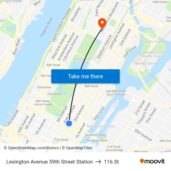 Lexington Avenue 59th Street Station to 116 St map