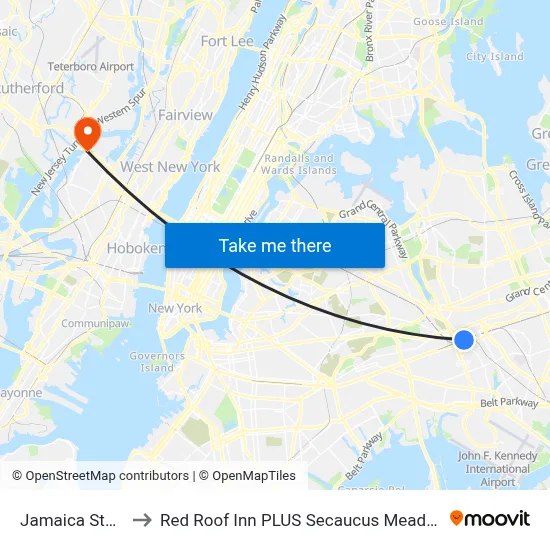 Jamaica Station to Red Roof Inn PLUS Secaucus Meadowlands map