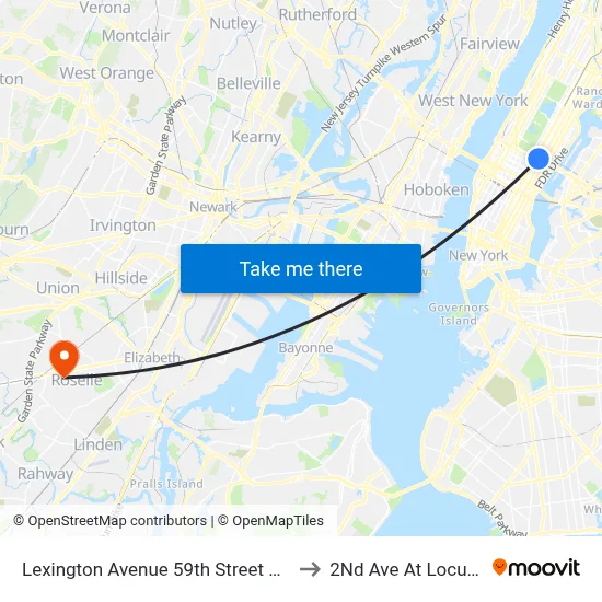 Lexington Avenue 59th Street Station to 2Nd Ave At Locust St map