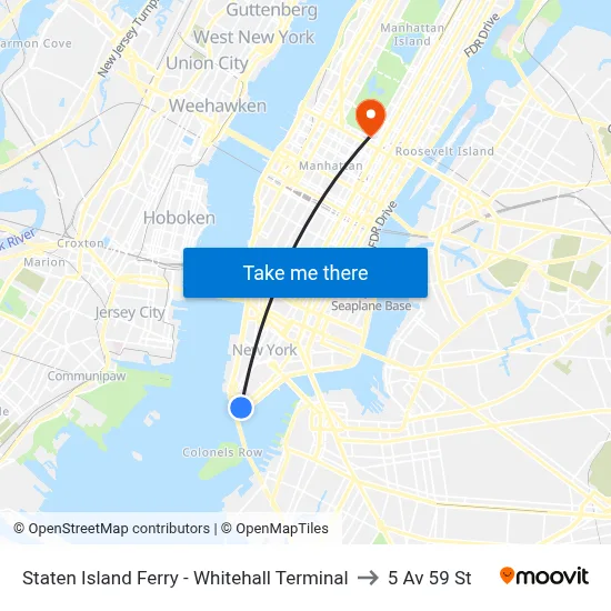 Staten Island Ferry - Whitehall Terminal to 5 Av 59 St map