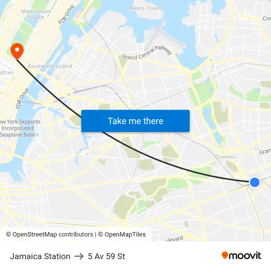 Jamaica Station to 5 Av 59 St map