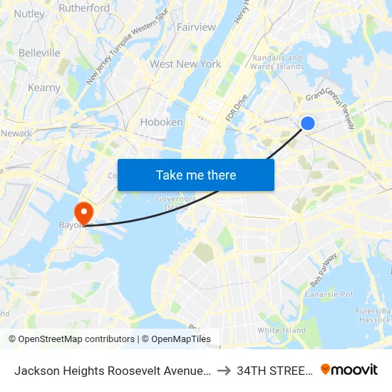 Jackson Heights Roosevelt Avenue 74th Street Station to 34TH STREET station map