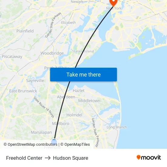 Freehold Center to Hudson Square map