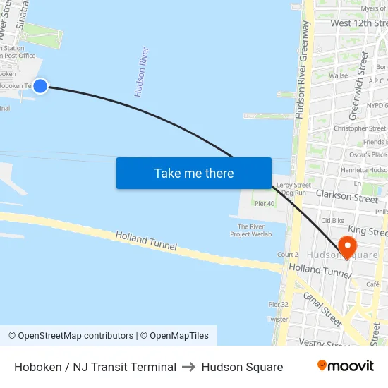 Hoboken / NJ Transit Terminal to Hudson Square map