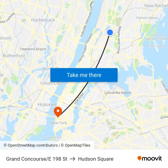 Grand Concourse/E 198 St to Hudson Square map