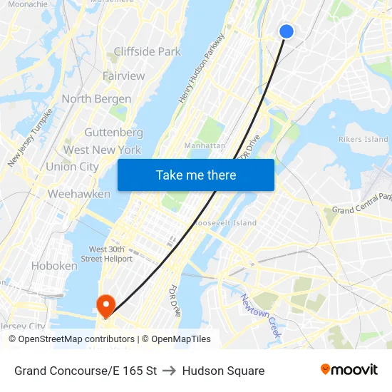 Grand Concourse/E 165 St to Hudson Square map