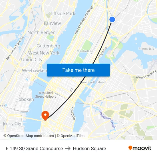 E 149 St/Grand Concourse to Hudson Square map
