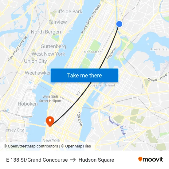 E 138 St/Grand Concourse to Hudson Square map