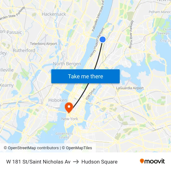 W 181 St/Saint Nicholas Av to Hudson Square map