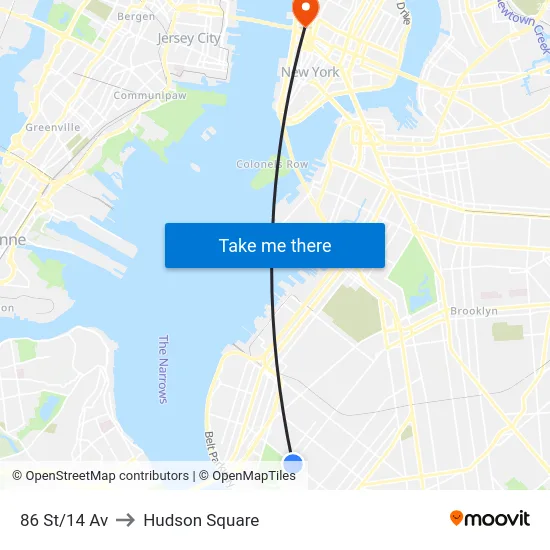 86 St/14 Av to Hudson Square map