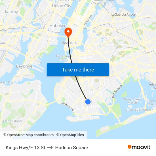 Kings Hwy/E 13 St to Hudson Square map