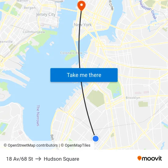 18 Av/68 St to Hudson Square map
