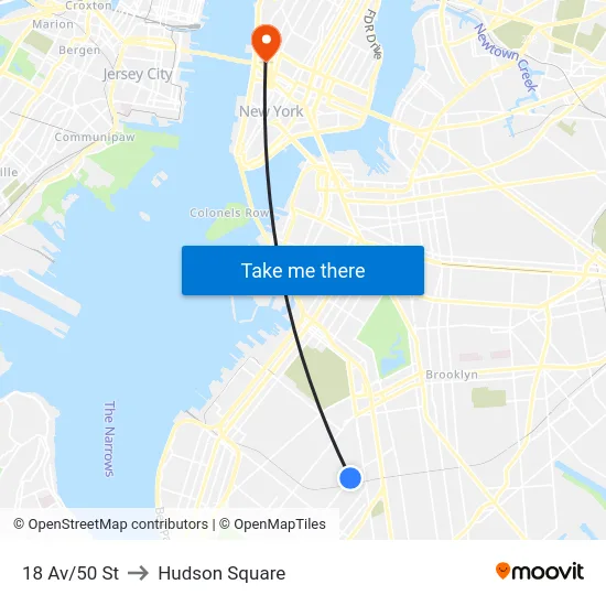 18 Av/50 St to Hudson Square map