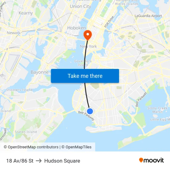 18 Av/86 St to Hudson Square map