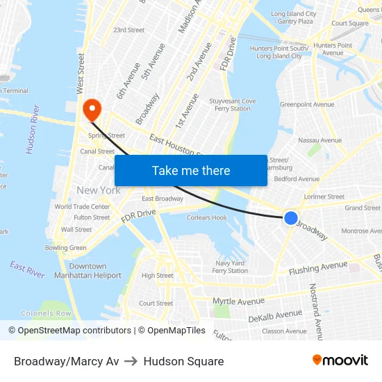 Broadway/Marcy Av to Hudson Square map