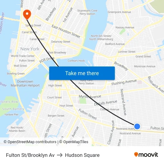 Fulton St/Brooklyn Av to Hudson Square map