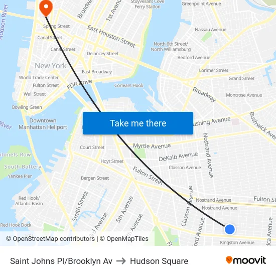 Saint Johns Pl/Brooklyn Av to Hudson Square map