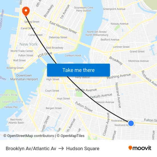 Brooklyn Av/Atlantic Av to Hudson Square map