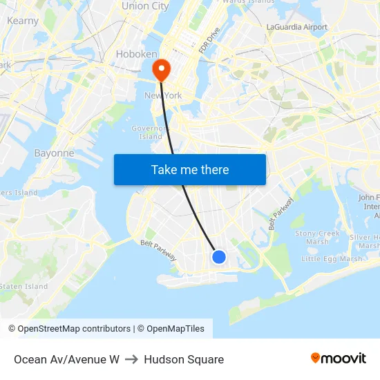 Ocean Av/Avenue W to Hudson Square map