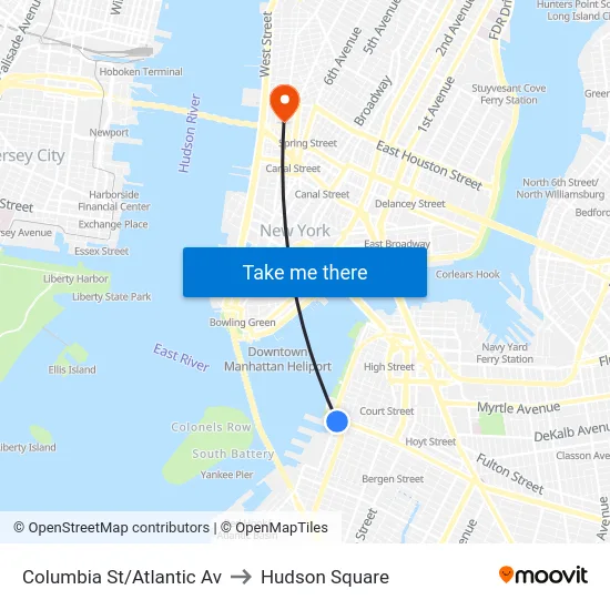 Columbia St/Atlantic Av to Hudson Square map