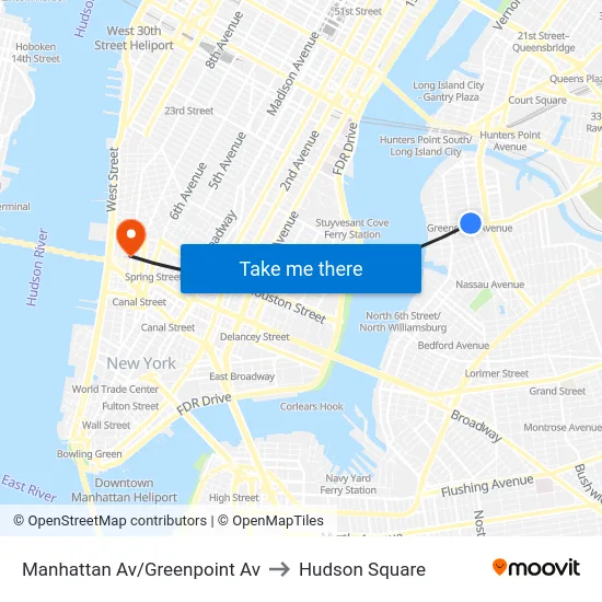 Manhattan Av/Greenpoint Av to Hudson Square map