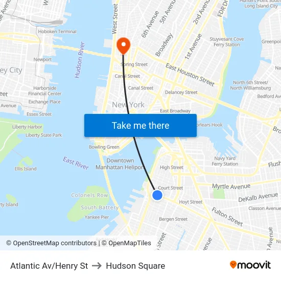 Atlantic Av/Henry St to Hudson Square map