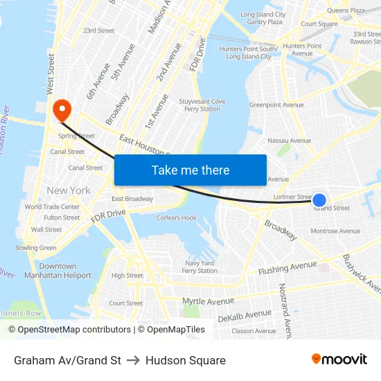 Graham Av/Grand St to Hudson Square map