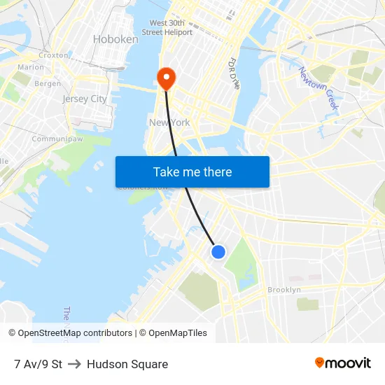 7 Av/9 St to Hudson Square map