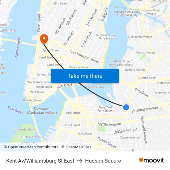 Kent Av/Williamsburg St East to Hudson Square map