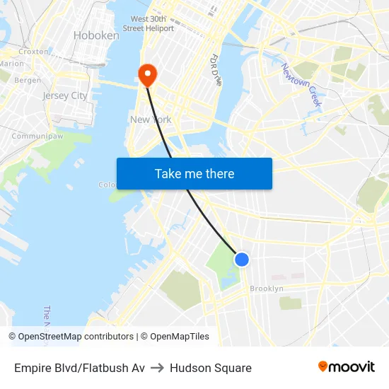 Empire Blvd/Flatbush Av to Hudson Square map