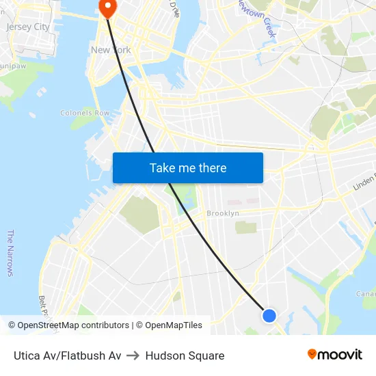 Utica Av/Flatbush Av to Hudson Square map