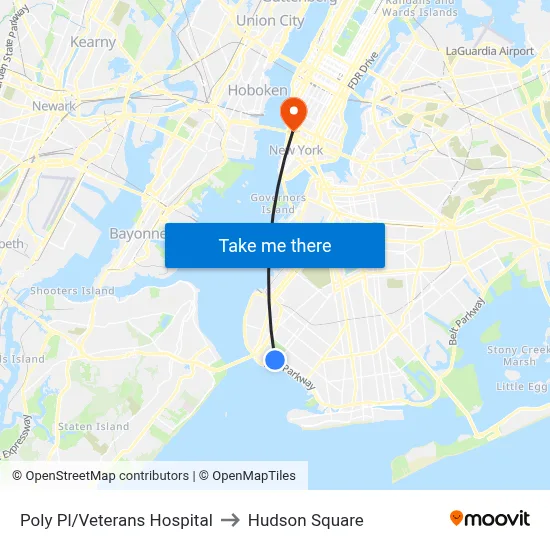 Poly Pl/Veterans Hospital to Hudson Square map