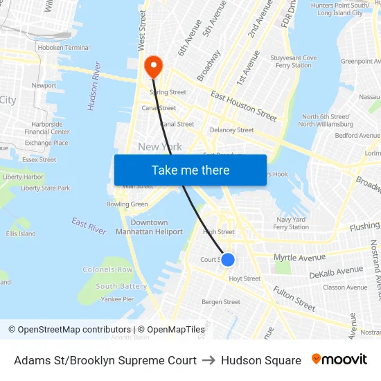 Adams St/Brooklyn Supreme Court to Hudson Square map